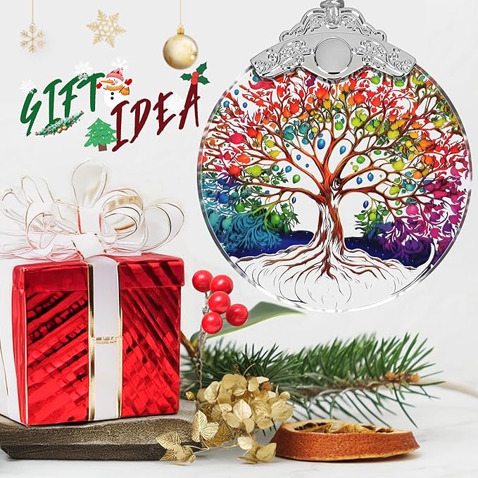 Stained Glass Tree of Life Christmas Ornament - Holiday Home Decor - Gift Exchange Present Ideas