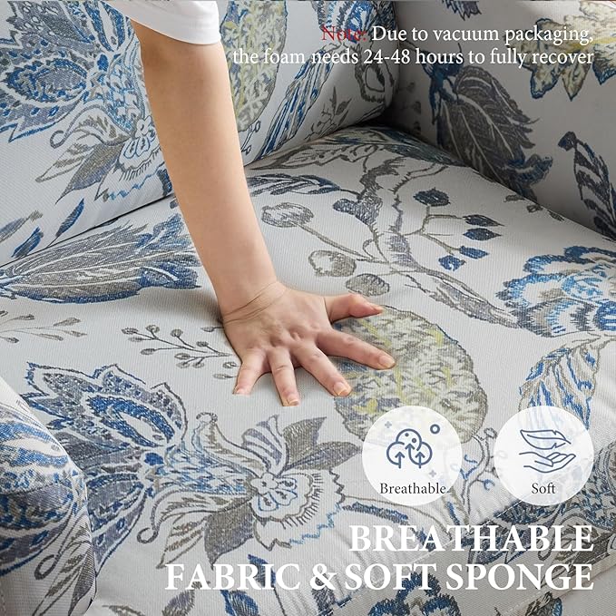 Bezseller Floral Accent Chair, Upholstered Reading Armchair with Wood Legs, Mid-Century Leisure Comfy Single Sofa Chair for Living Room, Bedroom, Home, Office, Blue Floral