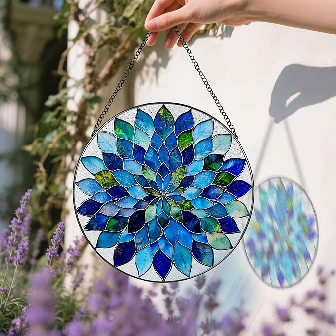 Mandala Ornament, Stained Glass Suncatcher, Suncatcher for Window Decor, Stained Glass Window Hanging, Christmas Ornament, Gifts for Women, Flower Lover, Christmas, Mother's Day, Birthdays