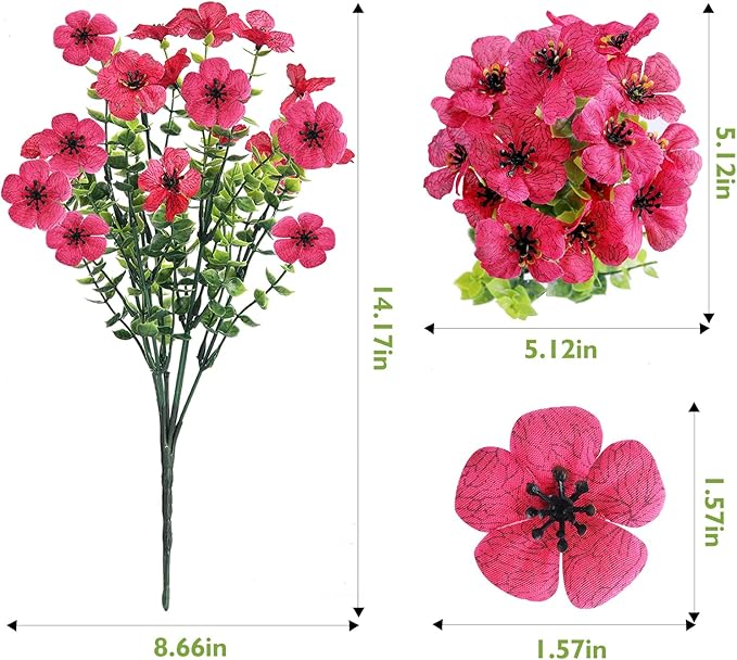 14 Bundles Artificial Flowers UV Resistant for Patio Outdoors Fake Faux Silk Plants Realistic Plastic Flowers Indoors Porch Window Home Decoration (14, Mixed Fuchsia Purple Yellow Red)