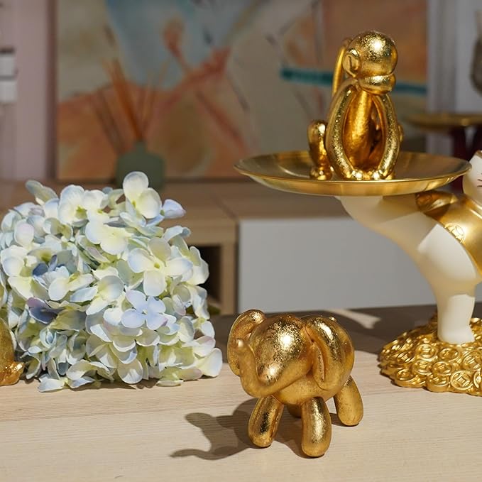 Guichifun Monkey Decor Figurine Home Décor - Cute Resin Gold Twisted Balloon Monkey Figurines for Shelf Bookshelf TV Stand Modern Décor Bedroom Office Decorations Ideal Gift 3 x 2.25 x 3.5 Inch