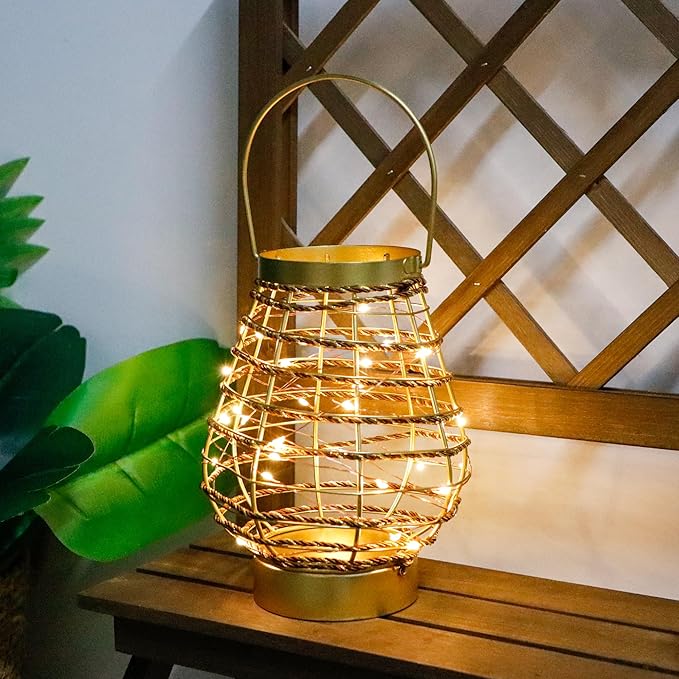 Metal Cordless Table Lamp 8 "H Metal Cage LED Cage Lamp with 6-Hour Timer, Vintage Decorative Fairy Lights Lantern for Indoor/Outdoor Bedrooms Weddings Parties Patio Events