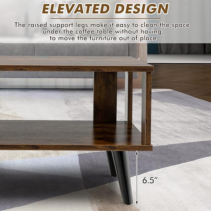 Giantex Small Wood Coffee Table, 2-Tier Tea Table w/Open Storage Shelf & Supportive Legs, Easy Assembly, Mid-Century Center Table for Living Room, Reception Room