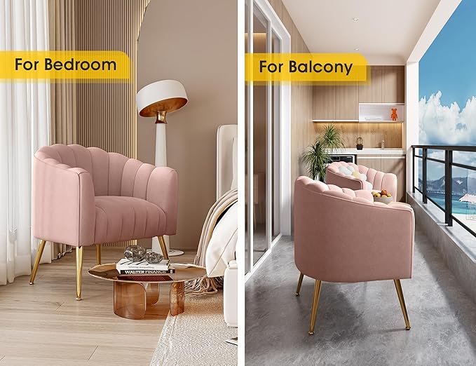 Oversized Pumpkin Couch Accent Chair, Modern Comfy Velvet Upholstered Barrel Chairs, Luxury Single Sofa Armchair for Living Room, Waiting Room, Office and Vanity, (Pink)