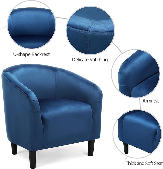 Yaheetech Club Chair, Velvet Accent Chair Upholstered Barrel Chair Sitting Chair with Armrest and Low Back for Living Room Bedroom, Pagoda Blue