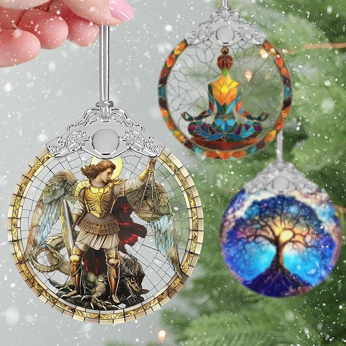 Archangel Michael Christmas Ornaments, 3" Stained Glass Christmas Decor, Christmas Tree Ornaments, Gifts for Men, Unique Gift Idea, Perfect for Holiday Party, Tree, Window, Home Decor