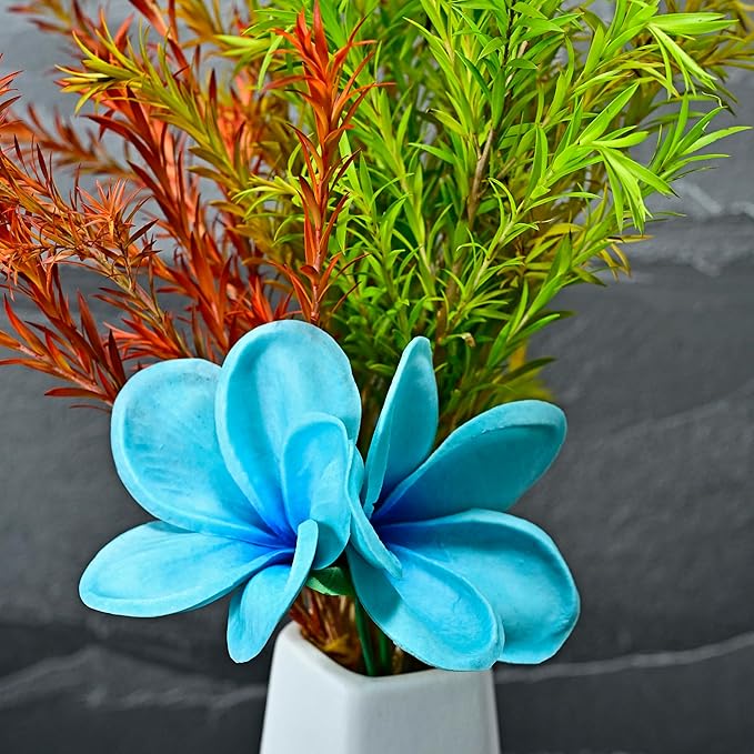 Birthday Gifts for Women 10pcs Gradient Turquoise Flowers PU Real Touch Flowers Hawaiian Plumeria Frangipani Artificial Flowers for DIY Birthday Gifts Wedding Gifts Home Decor Table Centerpiece
