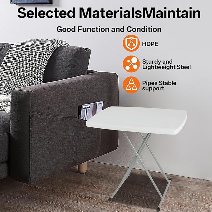 Small Camping Personal Folding Table, Heavy Duty Utility Table with Adjustable Height, 19.68” L x 30.3” W x 29" H, HDPE Construction