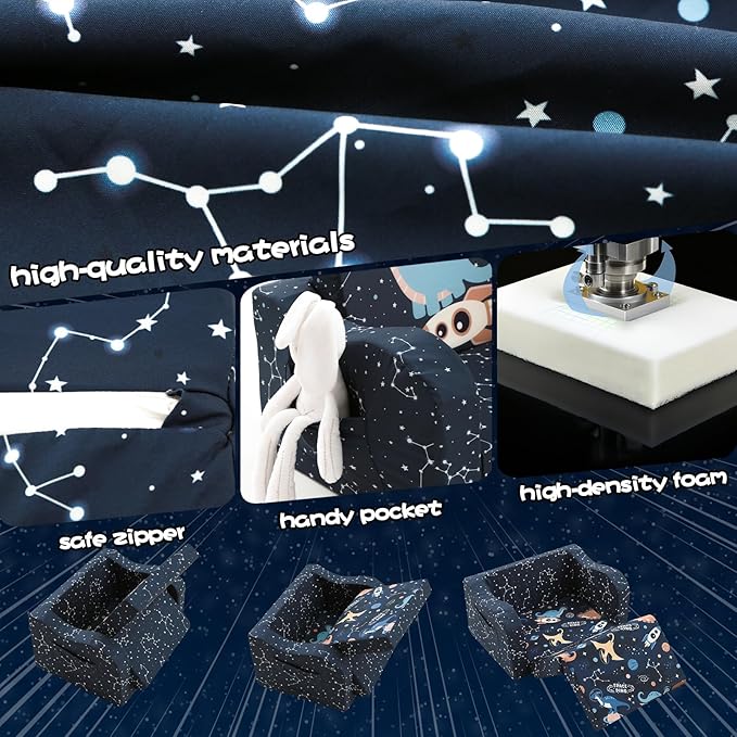 MeMoreCool Toddler Couch Sofa – 2-in-1 Foldable Kids Chair & Lounger for Ages 1–3 Soft Star Pattern | Pull-Out Sleep Sofa | Ideal for Playroom or Travel