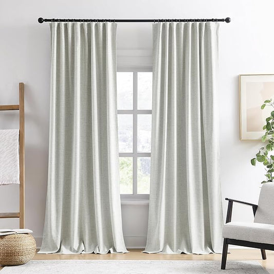 RAIN CITY Natural Blackout Curtains 96 Inch Long 2 Panels Set,Back Tab/Rod Pocket/Pleated Look with Hooks,Linen Blend Textured Rustic Farmhouse Heat Insulated Summer Drapes for Living Room 50W x 96L