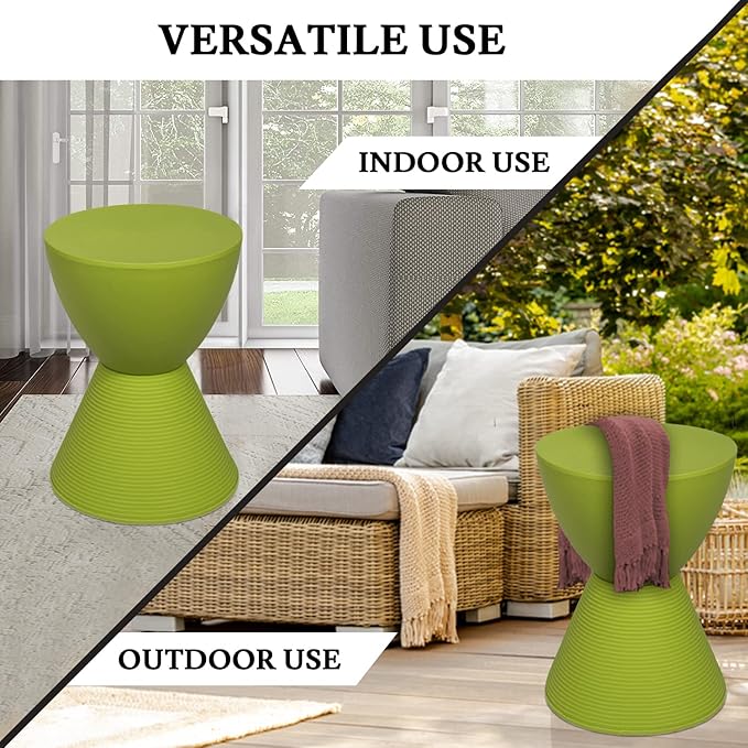 LeisureMod Green Hourglass Side Table with Storage – Modern Ribbed Drum End Table, Removable Lid, Compact Accent Table for Indoor/Outdoor Use
