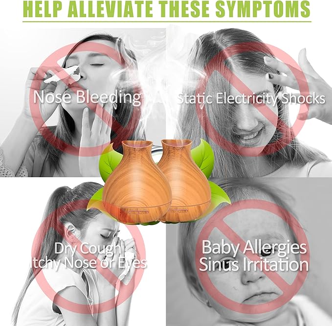 BZseed Aromatherapy Essential Oil Diffuser,2 PCS Humidifier with 550ml Lasting Mist Output Waterless Auto-Off Ultrasonic Diffusers 7 Color LED Lights Cool Mist Humidifier for Large Room, Home