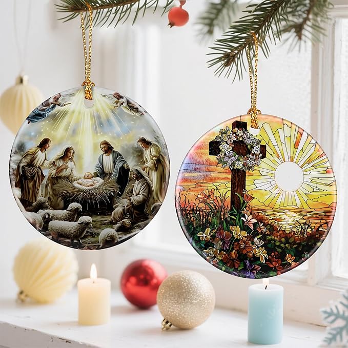 Nativity Scene Christmas Ornament, Jesus’ Birth Christmas Ornament, Holy Family Decoration, Religious Holiday Decor | Gifts for Christian, Gifts for Religious Women - Style C