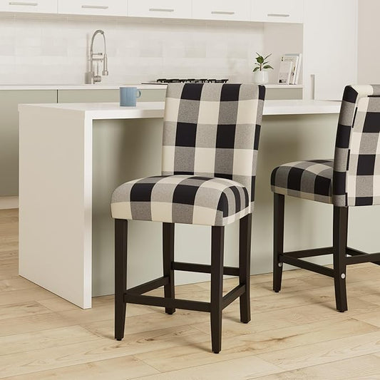 'HomePop by Kinfine Fabric Upholstered Counter Height Barstool - 24-inch, Black and Cream Geometric