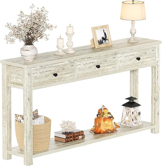 Homieasy Farmhouse Console Table with 3 Drawers, 47 Inch Wood Sofa Table with Storage Shelf for Living Room, Behind Couch, Entryway Table for Hallway, Living Room, or Foyer, Light Rustic Oak