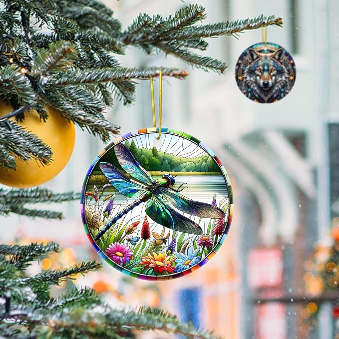 Christmas Tree Decorations Dragonfly Ornament, Smooth Ceramic Christmas Tree Ornaments, Xmas Decorative Hanging Ornaments, Christmas Decor Indoor Home Party Gifts Souvenir Dragonfly