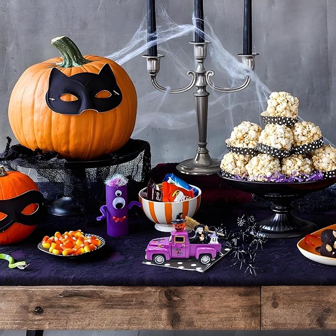 Witch Halloween Decor Indoor Vintage Metal Truck with Mini Witches Pumpkin Cauldron Ghost Figures Purple Hocus Pocus Tiered Tray Decor Halloween Witch Table Decorations for Home Kitchen Mantel Shelf