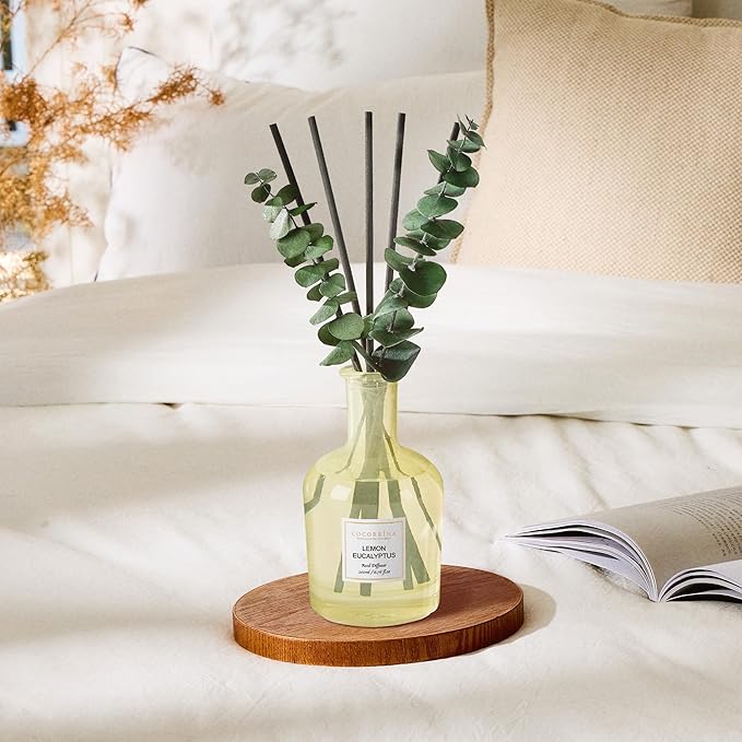 COCORRÍNA Lemon Eucalyptus Reed Diffuser – 6.76 oz Essential Oil with Sticks & Dried Eucalyptus Branches, Home Fragrance for Bedroom or Bathroom Décor