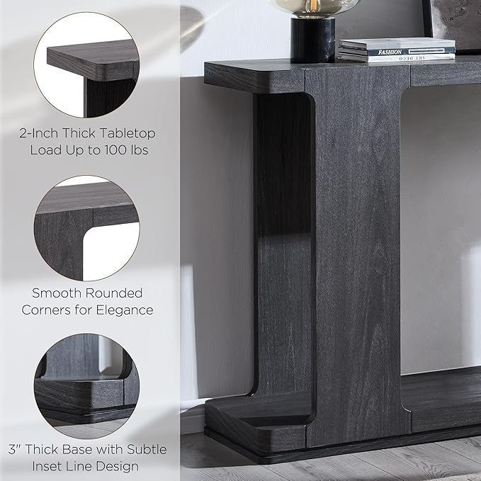 OKD 63 Inch Modern Entryway Console Table, 2-Tier Long Sofa Table Behind Couch with Curved Edge, Wood Farmhouse Narrow Entry Table for Hallway, Living Room, Foyer, Entrance, Dark Alder