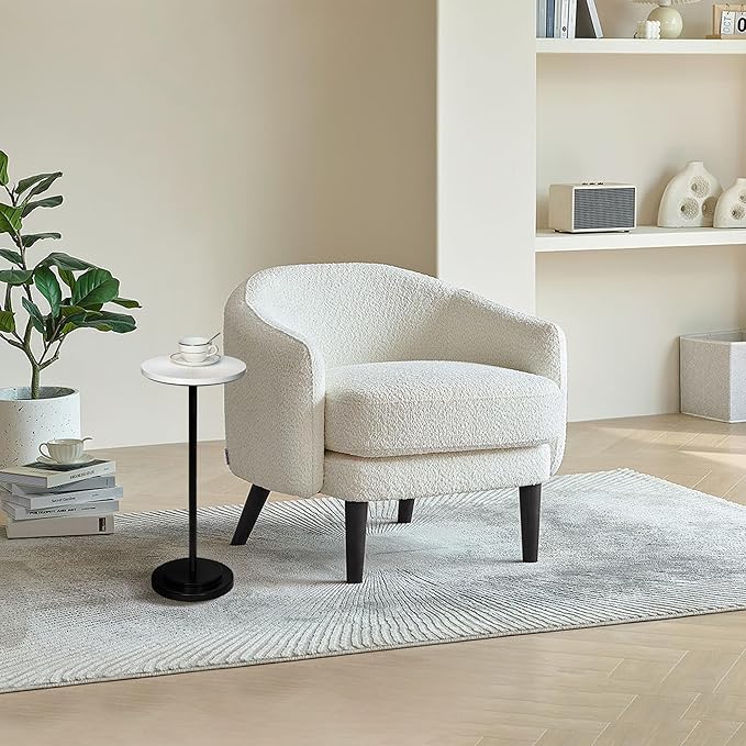 Drink Table, Carved Table Top Martini Table, Small Side Table, Weighted Base Pedestal Table for Living Room, Bedroom, Modern, White and Black