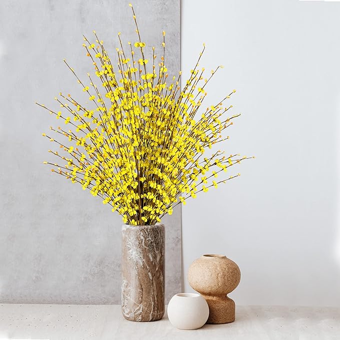 Sggvecsy 10 Pcs 29.5’’ Long Artificial Jasmine Flowers Tall Fake Flower Bouquet Faux Jasmine Plants Dry Branches for Wedding Home Party Office Hotel Restaurant Kitchen Decoration（Yellow）