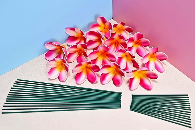 15pcs White Hot Pink Flowers PU Real Touch Lifelike Hawaiian Artificial Flowers for DIY Wedding Bouquets Bridal Shower Centerpieces Arrangements Party Tables Decorations