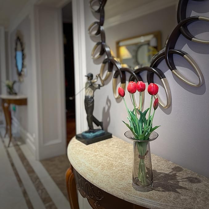 16-inch Premium Real Touch Fake Tulips Artificial Flowers with Buds, Flexible Stem Easy to Shape, Faux Tulips for Home Decor Indoor (Vase not Included), 10-Pack Set of Passion Red