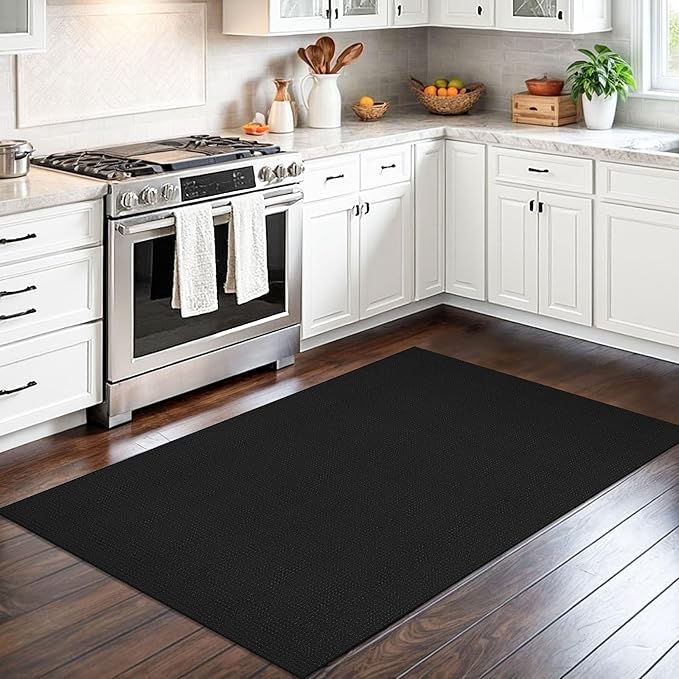 IOHOUZE Washable Area Rug 3x5 Non Slip Rubber Backed Woven Rugs for Entryway Rugs Indoor Outdoor Doormat Throw Rug Floor Carpet for Entrance Kitchen Front Door, Black/Grey