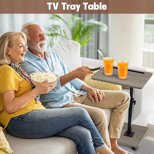 Aoligrace C Table End Table Adjustable Height, 360°Swivel TV Tray Table with Wheels, Small Side Table for Couch C Shaped End Table for Living Room Bedroom Small Spaces (Grey)