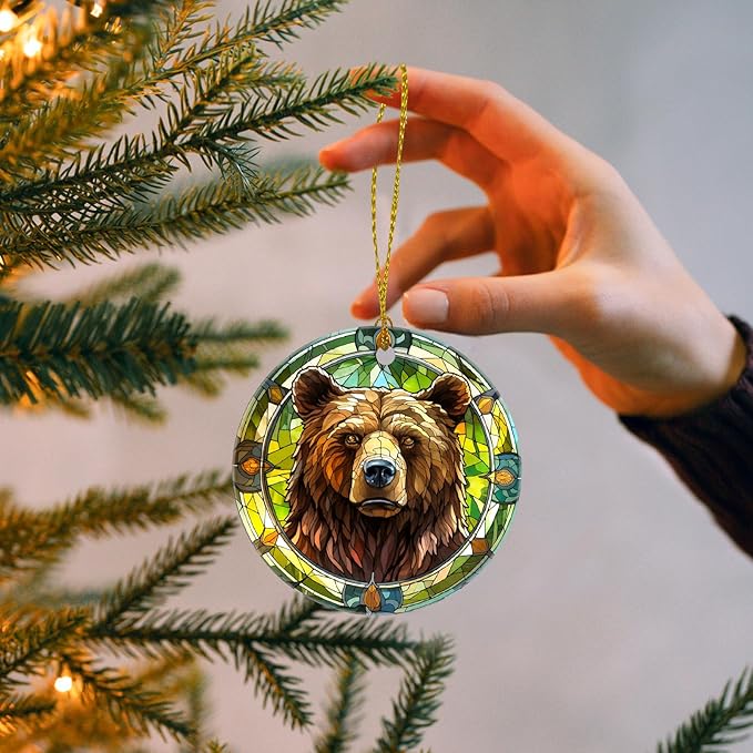 Christmas Tree Decorations Bear Ornament, Colored Ceramic Christmas Tree Ornaments, Xmas Decorative Hanging Ornaments, Christmas Decor Indoor Home Holiday Party Gifts Bear