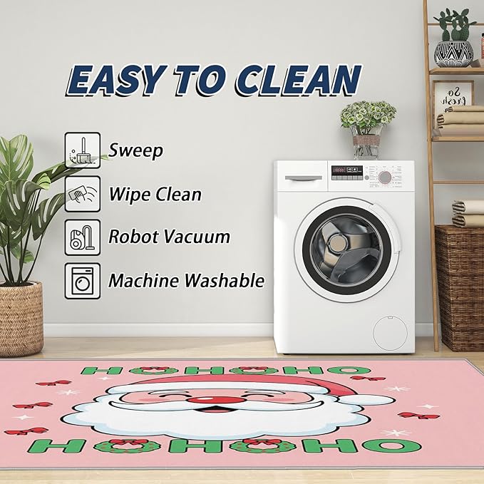 Santa Claus Rug - 5x6 Rug, Hohoho Living Room Rugs, Santa Claus Bedroom Rugs, Pink Christmas Carpet, Cartoon Xmas Kids Girls Boys Home Decor & Gifts