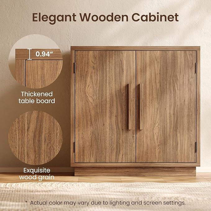 Sideboard Buffet Cabinet, Small Buffet Cabinet with Adjustable Shelf, Modular Wood Credenza Storage Console Table with 2 Magnetic Doors for Entryway, Living Room, Kitchen, Walnut, Brown