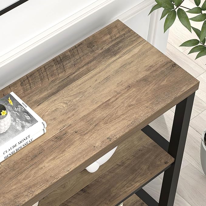 FOLUBAN Modern Sofa Table for Entryway, 3 Tier Narrow Console Table for Living Room Hallway Behind Couch, Rustic Oak