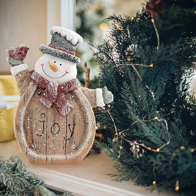 Snowman Christmas Indoor Decorations Snowman Figurine with LED Lights for Winter Holiday Decorations, Christmas Decor Frosty For Shelf Table Fireplace Mantle, Home Decor Accents Xmas Gift for Women