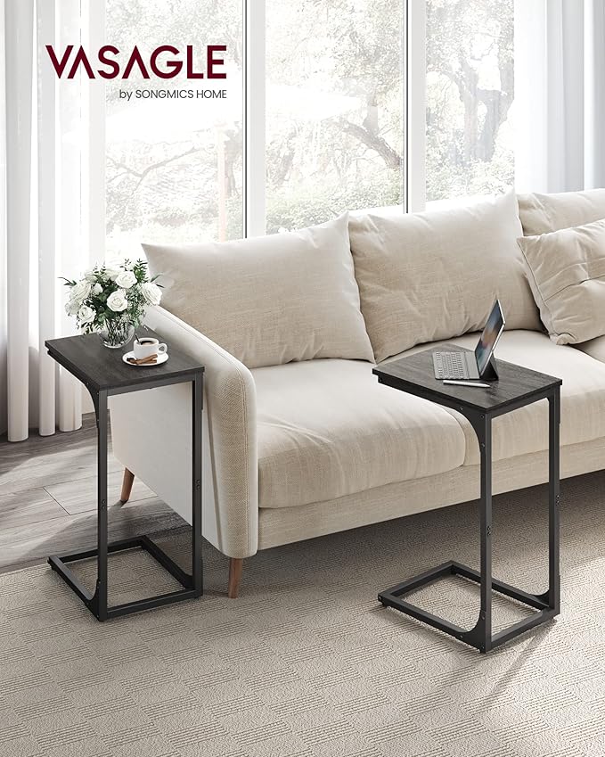 VASAGLE C-Shaped End Table Set of 2, Small Side Table for Couch, Sofa Table with Metal Frame for Living Room, Bedroom, Bedside, Ebonized Oak and Black