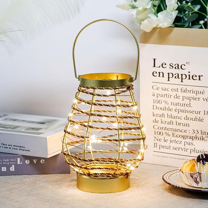 Metal Cordless Table Lamp 8 "H Metal Cage LED Cage Lamp with 6-Hour Timer, Vintage Decorative Fairy Lights Lantern for Indoor/Outdoor Bedrooms Weddings Parties Patio Events