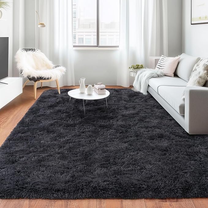 Rugs for Living Room 9x12, Soft Shaggy Modern Shag Area Rug for Bedroom, Upgrade Non-Slip Plush Fluffy Carpet for Kids Boys Girls Room Home Decor Aesthetic, Charcoal Gray