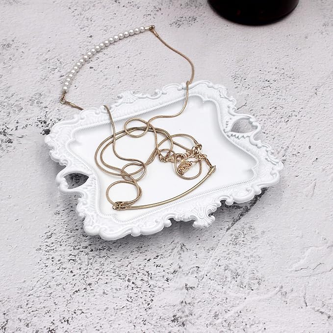 Vintage Small White Ring Dish, Birthday & Wedding Gifts for Women，Wedding Ring Tray (White (1 Pack))