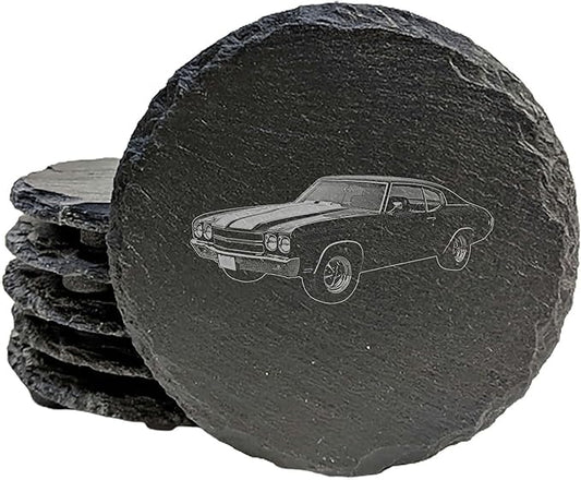 1970 Chevelle SS 454 Coasters: Unleash The Power on Your Coffee Table - Round Slate - Set of 4