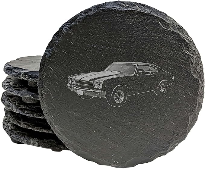 1970 Chevelle SS 656 Coasters: Unleash The Power on Your Coffee Table - Round Slate - Set of 6