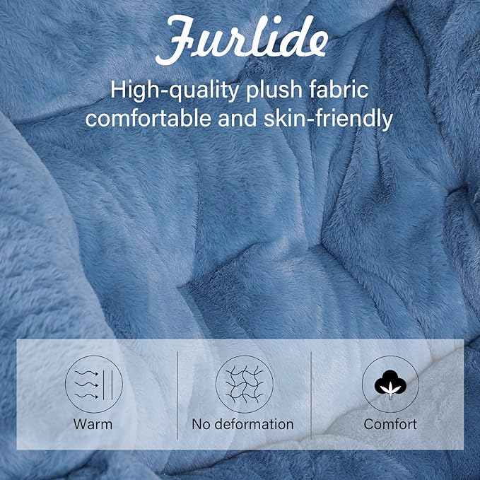 Saucer Chair With Ottoman - Oversized Folding Faux Fur, X-Large Soft Dorm, Foldable Metal Frame for Bedroom, Living Room, Study, Playroom (Blue)