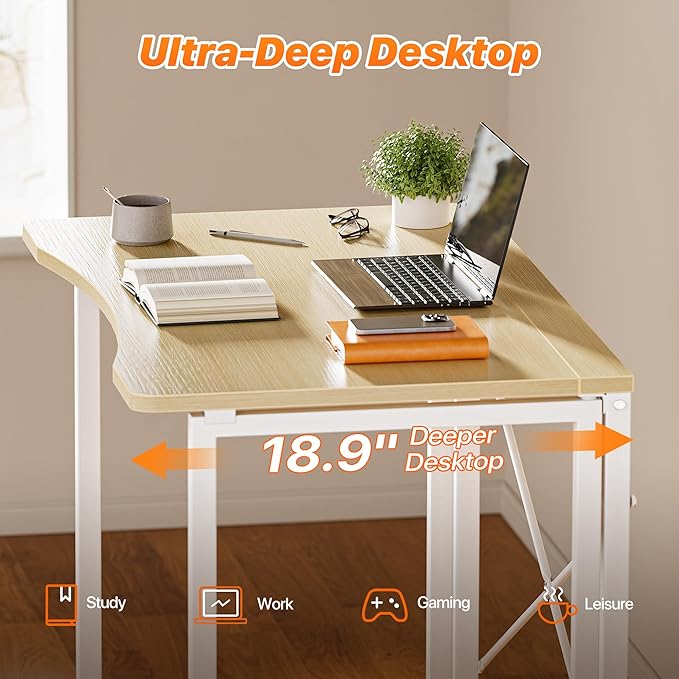 Huuger Folding Desk for Small Spaces, 31.5 Inch Foldable Computer Table, for Home Office, Study, Bedroom, Dorm, Space Saving, Small Writing Work Office Computer Desk, Easy to Fold, Oak