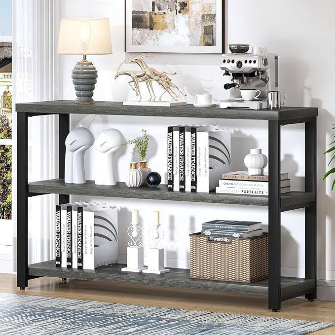 EXCEFUR Rustic Console Tables for Entryway, Sofa Table with 3 Tier Storage Shelves, Couch Table for Living Room Hallway, Industrial Grey
