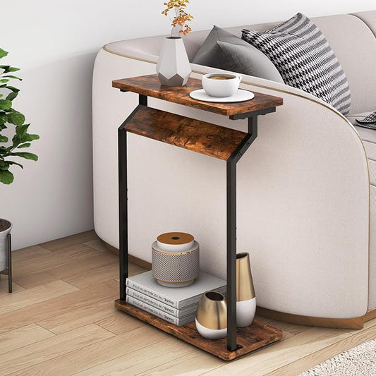 Livofloral Narrow Side Table for Small Spaces, End Table for Couch, Slim Couch Tray Tables, Skinny Thin End Tables for Living Room, Bedroom, Rustic Brown