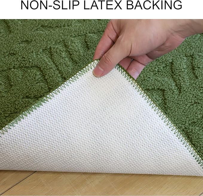 TOONOW Indoor Doormat Front Door Mat,30"x18", Low-Profile Machine Washable Kitchen Rug, Absorbent Mud Half Round Entrance Mat for Outdoors, Entryway, Patio, Bedroom, Olive Green