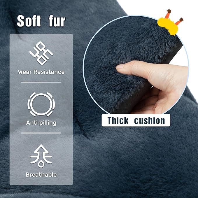 HollyHOME X-Large Saucer Chair with Foldable Ottoman, Comfy Oversized Folding Chair and Folding Footrest Stool Set, Faux-Fur Reading Chair and Footstool for Living Room, Navy Blue Chair&Stool