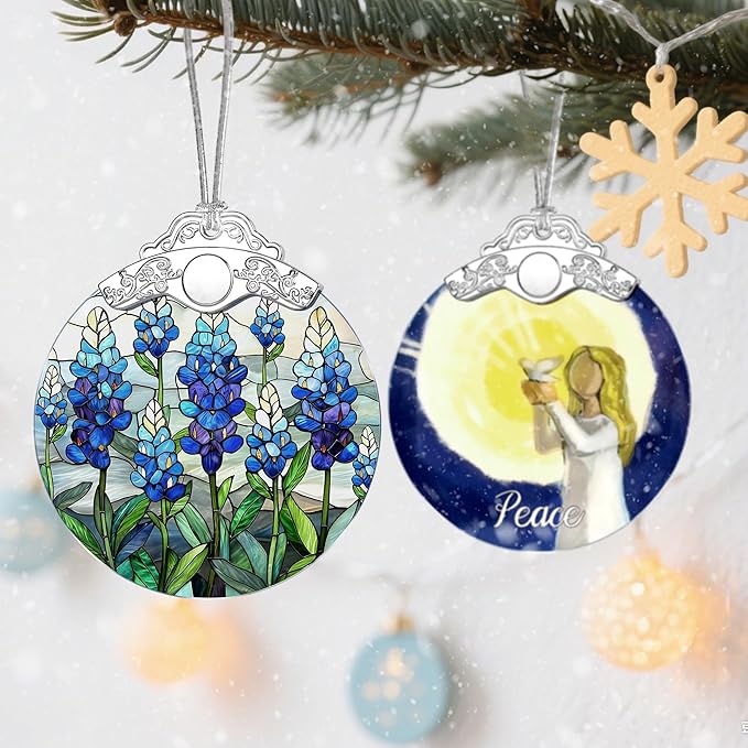 Stained Glass Ornament, Christmas Ornaments, Christmas Decorations for Tree, Holiday Ornament, Gifts for Flower Lovers, Holiday Party Gifts, Gift Ideas & Xmas Gift - Texas Bluebonnet