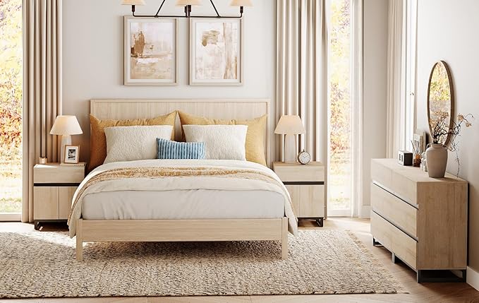 WAMPAT 2 Pack Modern End Table with 1 Drawer & 1 Storage Cabinet, Farmhouse Sofa Table with 2 Open Door, Wood Rustic Side End Table for Living Room, Nighstand for Bedroom, Light Oak