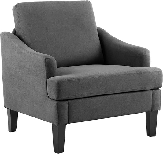Bezseller Modern Accent Chair, Upholstered Reading Armchair with Wood Legs, Mid-Century Leisure Comfy Single Sofa Chair for Living Room, Bedroom, Home, Office, Dark Grey