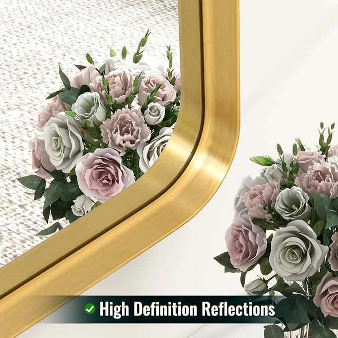 30 x 22 Inch Gold Bathroom Mirror for Wall,Aluminum Alloy Frame Rectangular Wall Mounted Mirror for Farmhouse Decor Horizontal or Vertical Ideal for Bedroom, Living Room